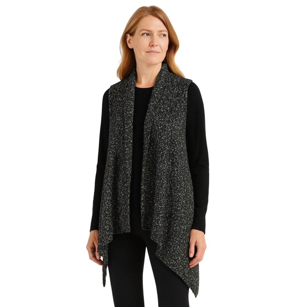 Lord & Taylor Textured Knit Open Front Sleeveless Tweed Vest Cardigan Women XS/P